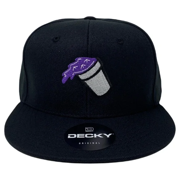 Purple Drank Drink Smile Snapback Hat Cap All Black - Picture 2 of 6